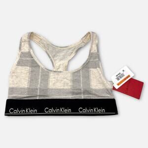 Calvin Klein NWT Women's Plaid Racerback Bralette Size S Tan, Gray Lightweight